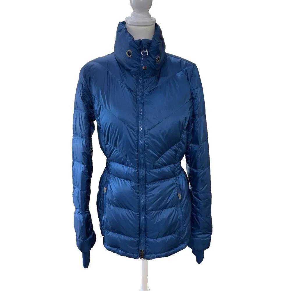 Athleta Banner Peak Goose Down Puffer Jacket Blue Lightweight Packable Women's S